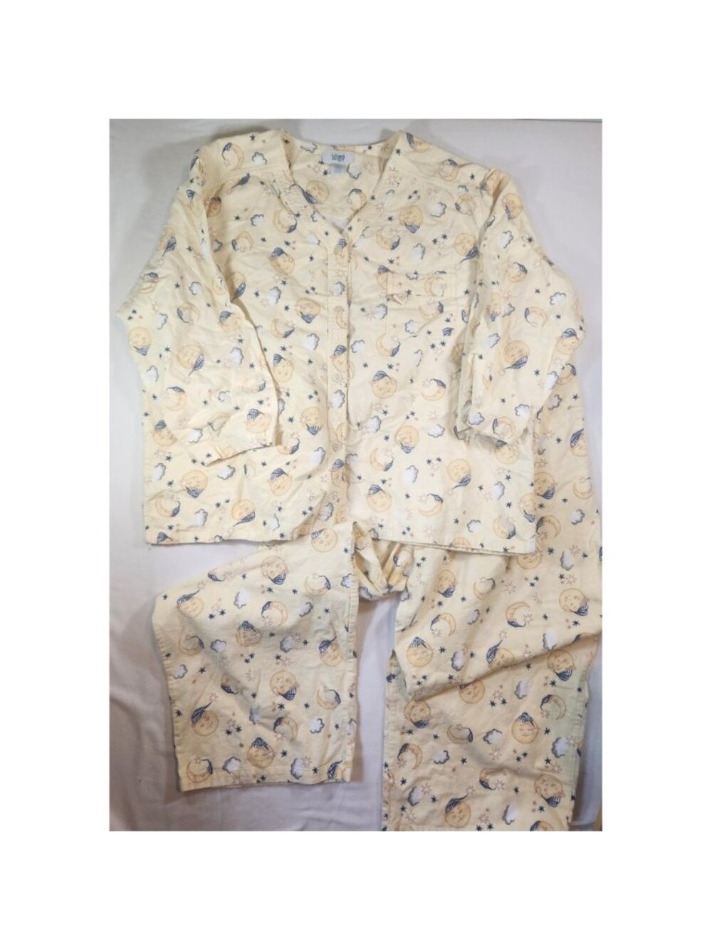 Togo y2k Celestial Moon Stars Pajama Set Womens 2X Yellow Cotton 2Piece Sleep